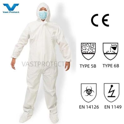 VPT621 PPE de seguridad industrial impermeable respirable químico ropa general blanca desechable