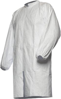Vestidos de trabajo de polipropileno blanco desechables unisex con muñecas elásticas y sujetadores con gancho