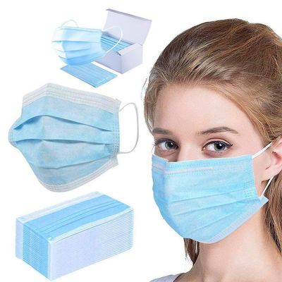 Mascarilla facial desechable para adultos de 3 pliegues sin tejido con pinza para la nariz y bucle para las orejas