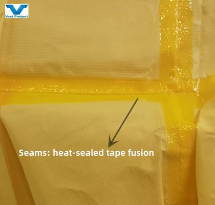 Protección química con ropa de seguridad amarilla desechable con norma EN14605 y CE