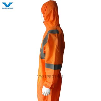 Tipo CE 5 6 Certificado EE.UU. EPI desechable SMS 56GSM Abrigos naranja con cinta reflectante