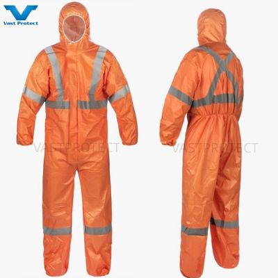 EN1149 Revestimiento 56GSM EE.UU. PPE de un solo uso con cinta reflectante naranja