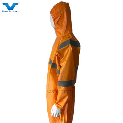EN1149 Revestimiento 56GSM EE.UU. PPE de un solo uso con cinta reflectante naranja