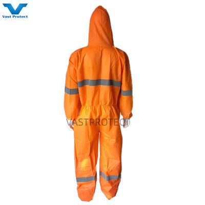 EN1149 Revestimiento 56GSM EE.UU. PPE de un solo uso con cinta reflectante naranja