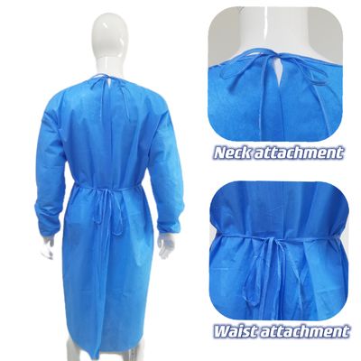 120 X 140 cm Equipo de protección personal desechable azul impermeable antistatico SMS Tejido de nivel 2 3 Vestido aislante