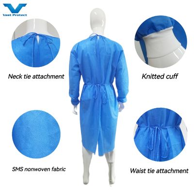 Vestido de aislamiento de tejido no tejido SMS antiestático impermeable para adultos AAMI Nivel 1 2 3