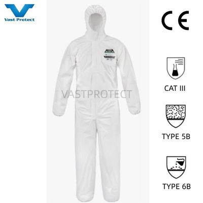 VPT621 PPE de seguridad industrial impermeable respirable químico ropa general blanca desechable