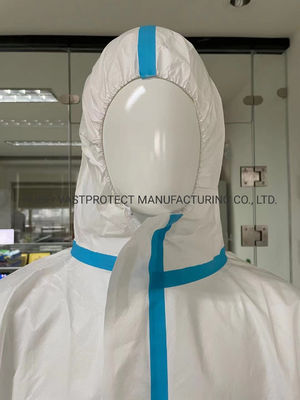 Vestido de aislamiento con costura de 4 o 5 hilos, con cerradura excesiva, desechable, con microporo, con cubierta