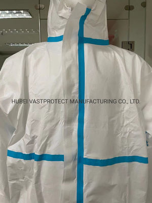 Vestido de aislamiento con costura de 4 o 5 hilos, con cerradura excesiva, desechable, con microporo, con cubierta