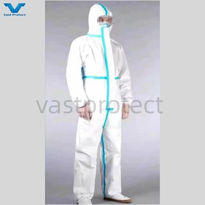 Ropa de protección química ligera PP PE Blanco desechable Tipo 5 6 Abrigos con cinta adhesiva