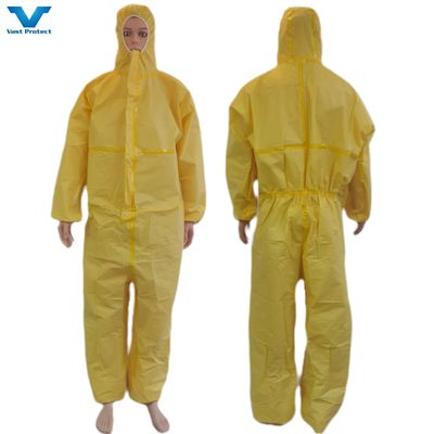 Traje de protección de color amarillo desechable con resistencia a sustancias químicas 175*140cm PP PE