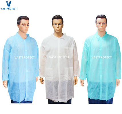 Capa de laboratorio blanca de polipropileno desechable SMS PP para técnicos de laboratorio