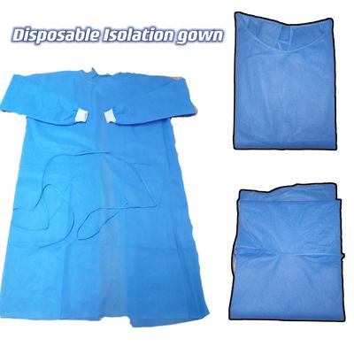 Traje quirúrgico desechable azul suave resistente a fluidos con puños de punto