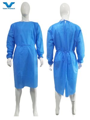 Vestido quirúrgico de protección con puños de punto Tejido antiestático suave VPT-501 Cuello / cierre de la espalda Azul PP no tejido