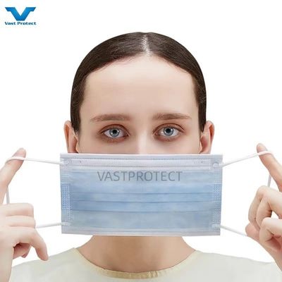 ISO13485 Máscara desechable contra el polvo Reló de oreja azul Tipo iir Capas 3 Ply