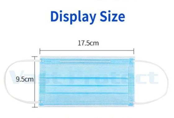 ISO13485 Máscara desechable contra el polvo Reló de oreja azul Tipo iir Capas 3 Ply