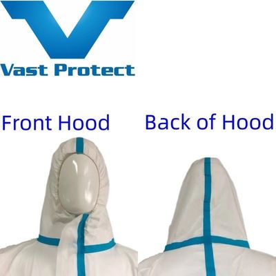VASTPROTECT-604 Revestimiento de micro película desechable de costura sellada con capucha para protección contra fluidos