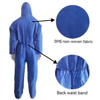 Kit de PPE desechable de materiales peligrosos de esterilización con maillot de protección SMS impermeable y costuras grabadas