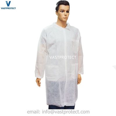 Tamaño 5XL Trabajo de protección Use uniforme SMS no tejido abrigo de laboratorio con muñecas y bolsillos abiertos