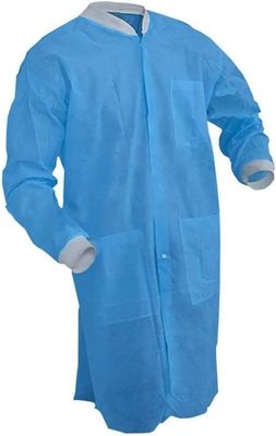 Abrigos de laboratorio azul cielo para adultos EPI Spp SMS 45GSM Pintura a prueba de salpicaduras con collar Mao