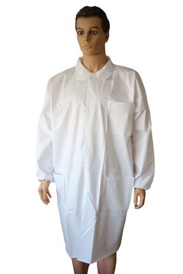 Vestidos de trabajo de polipropileno blanco desechables unisex con muñecas elásticas y sujetadores con gancho