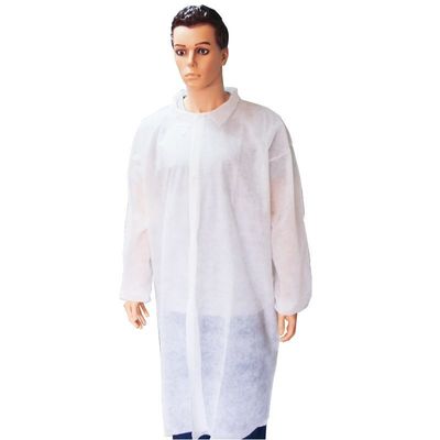 Abrigos de laboratorio desechables Blancos sin bolsillos Protectores para visitantes Polvo de polipropileno SMS No tejido