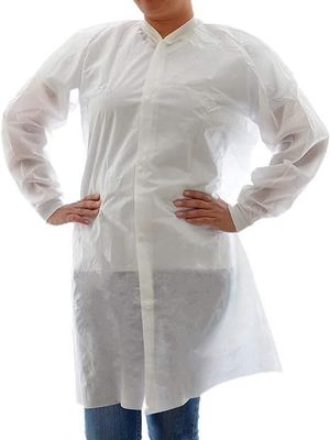 Abrigos de laboratorio desechables Blancos sin bolsillos Protectores para visitantes Polvo de polipropileno SMS No tejido