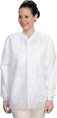 abrigo de laboratorio desechable de polipropileno con doble cuello a prueba de polvo y blanco transpirable