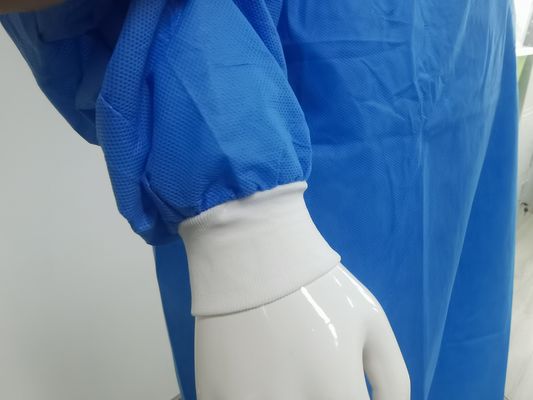 120*140cm Vestido aislante desechable no tejido manguitos de punto Vestido quirúrgico impermeable suave