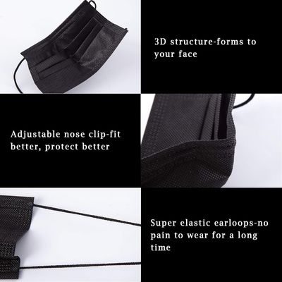 Máscara facial de uso desechable quirúrgica de protección con protección de filtro 3 pli negro