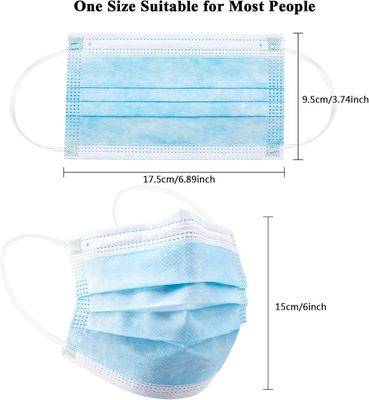 Mascarilla facial desechable para adultos de 3 pliegues sin tejido con pinza para la nariz y bucle para las orejas