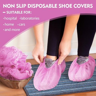 Impresión de logotipo cubierta de zapato rosa antideslizante desechable para protección dental y comodidad