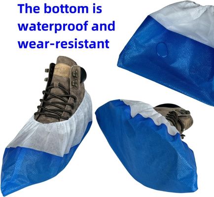 Limpieza Azul y blanco V206 de trabajo pesado PP CPE impermeable cubierta de zapato desechable