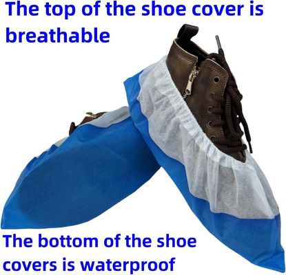 Limpieza Azul y blanco V206 de trabajo pesado PP CPE impermeable cubierta de zapato desechable