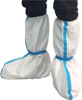 Capa de bota desechable a prueba de polvo, estéril, micro porosa, Sf, blanca con línea azul, 15*39 cm