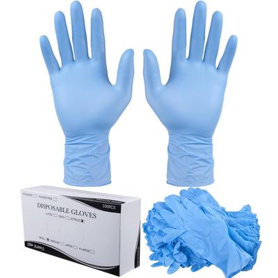 Guantes de examen de nitrilo sin polvo con impresión de logotipo y certificación de la FDA